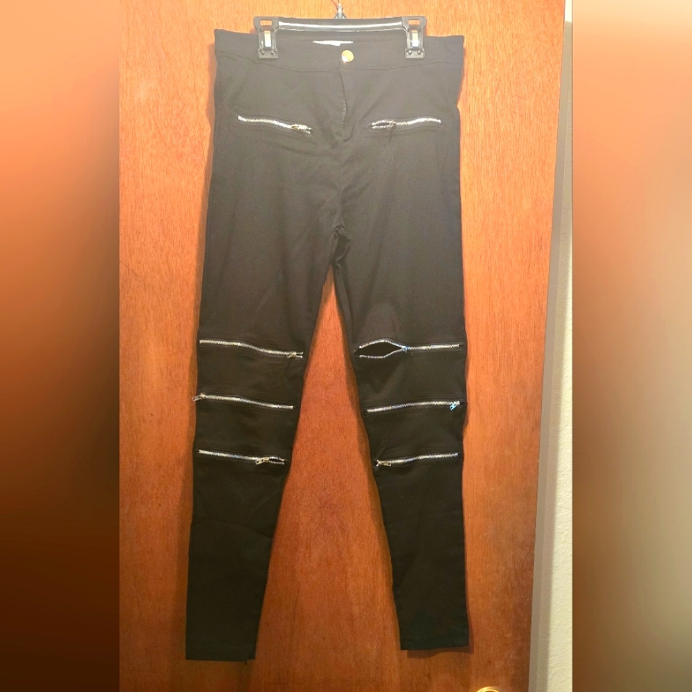 Aiweiyi Black Zipper Detail stretch Jeans szS - Picture 3 of 8